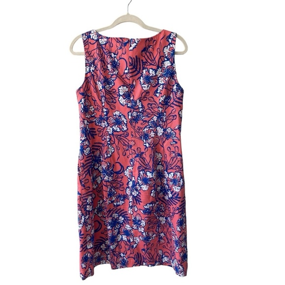 Talbots Coral Pink Blue Hibiscus Floral Print Shift Dress Size 10 Sleeveless - Picture 8 of 8
